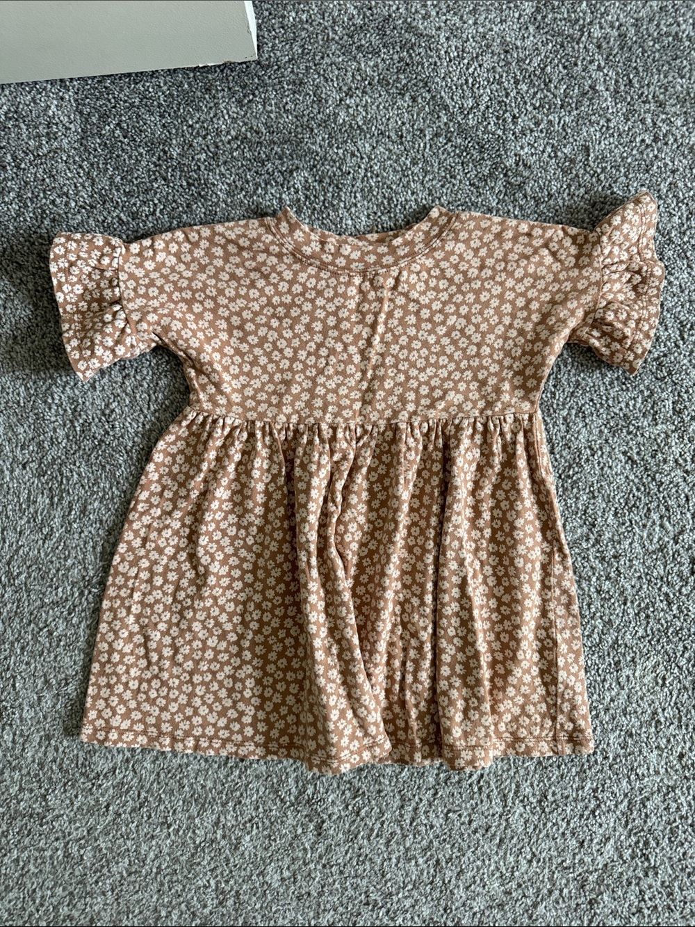 Rylee + Cru Tan Floral Ruffle-Sleeve Dress